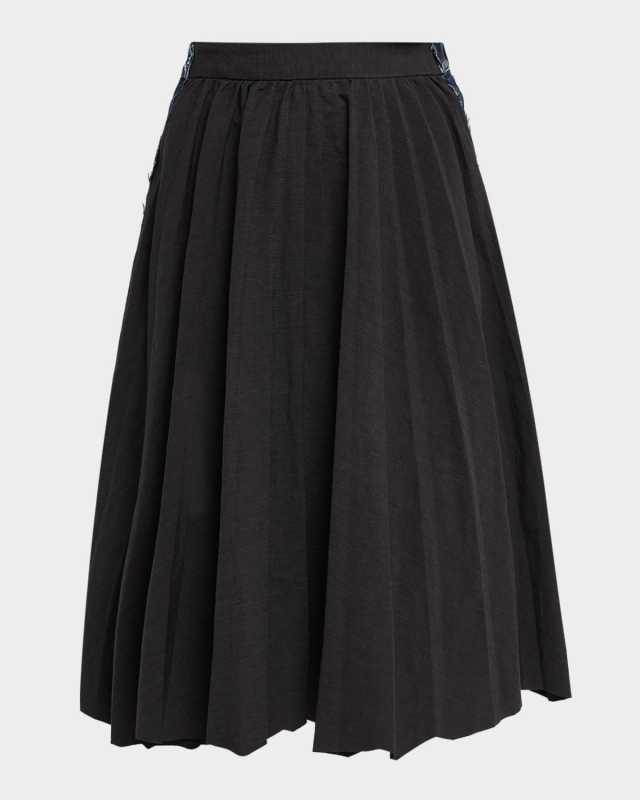 Hybrid Pleated Denim Midi Skirt